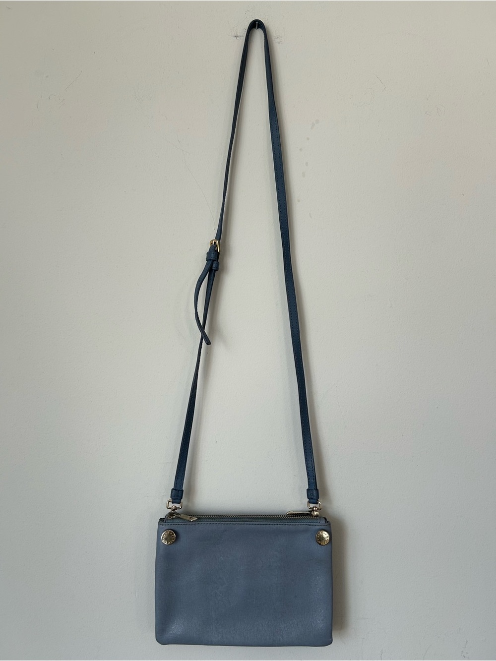 Furla Lilli Saffiano Double Zip Blue Two Tone Colorblock Leather Crossbody Bag